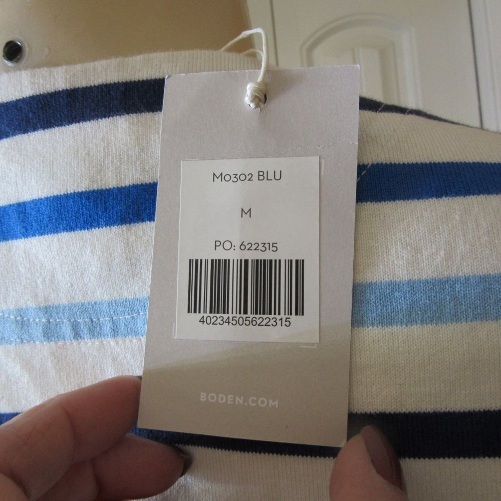 NWT, Men's Boden Short Sleeve Chichester Blue/White Stripped Shirt in Size M - Picture 5 of 7